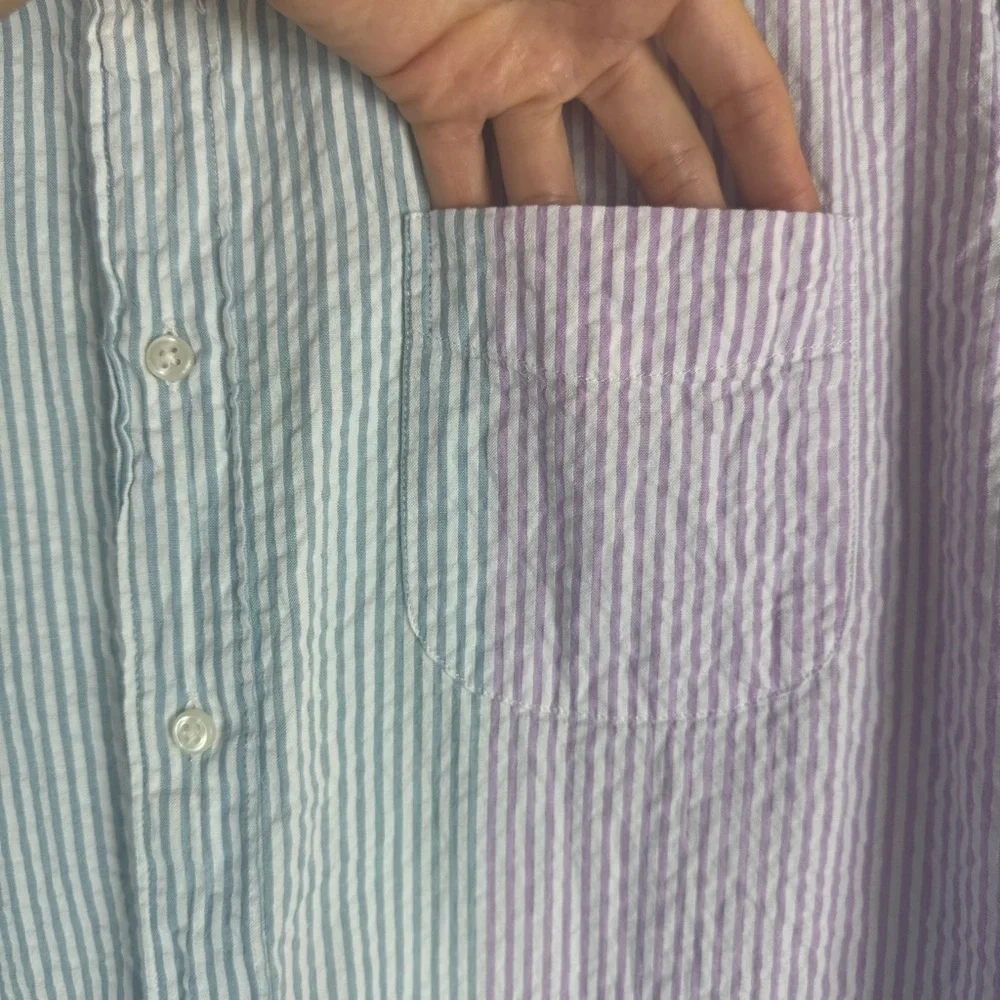 J.Crew Shirt Mens L Long Sleeve Striped Seersucker Breathable Lightweight